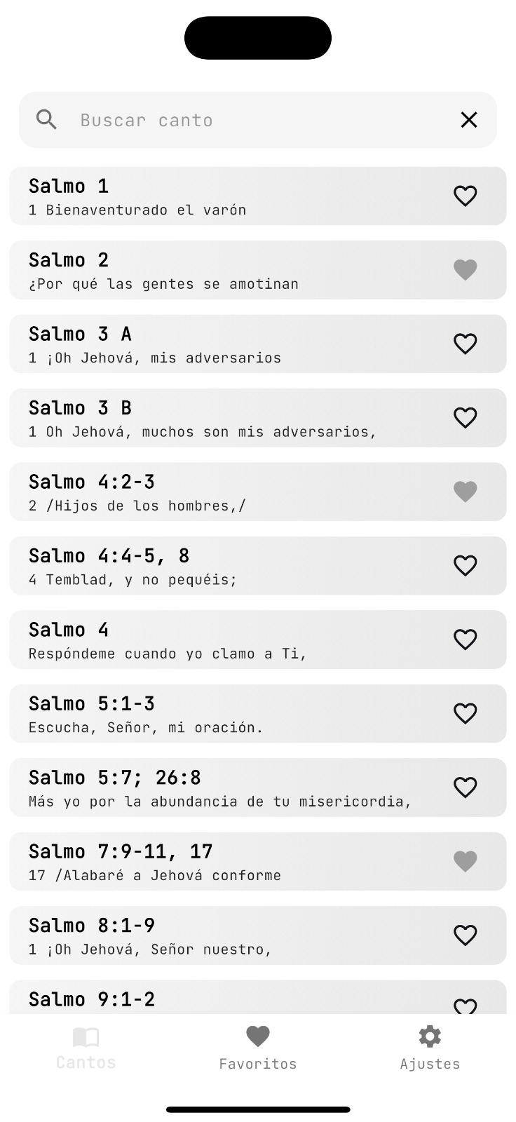 Main iPhone interface of Cantando con Gracia app
